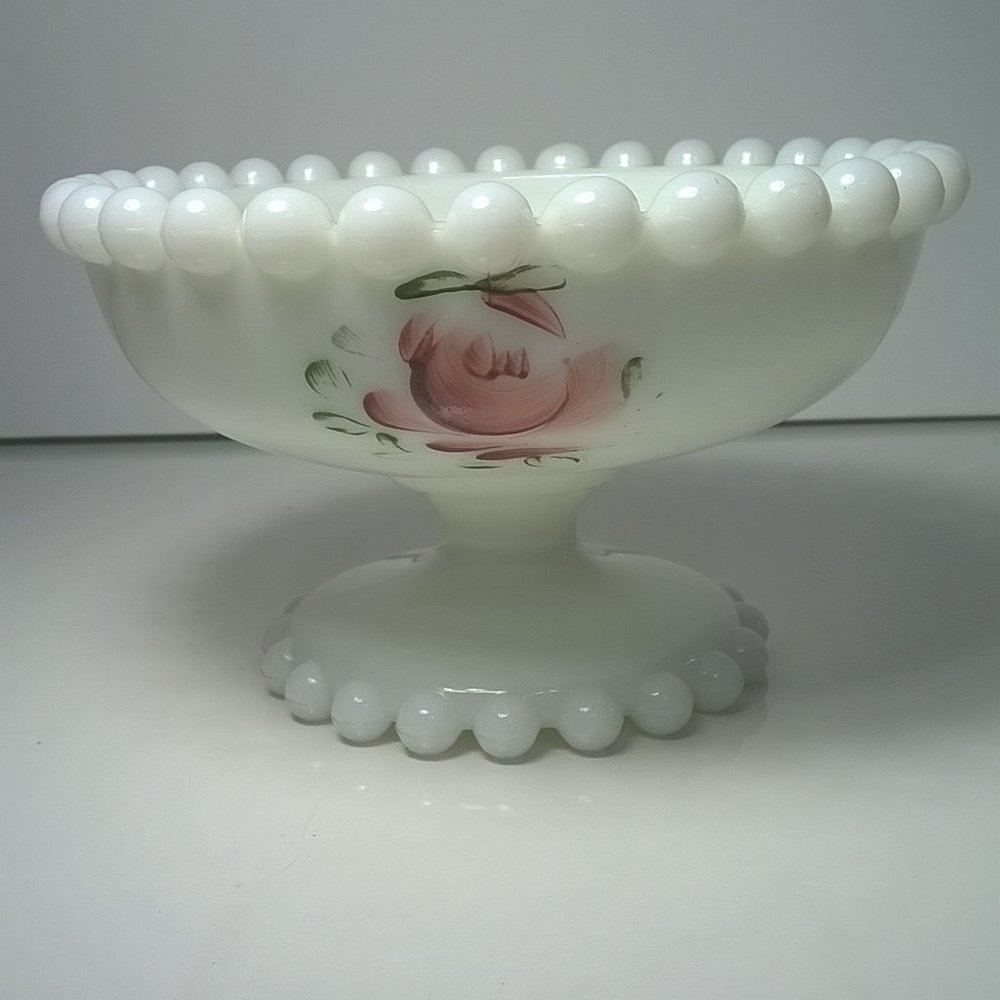 Vintage Milk Glass With Roses Compote/Candy Dish - Picture 1 of 8